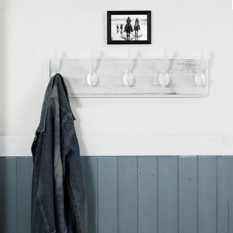 WEBI Coat Rack Wall Mount,Coat Hooks Wall Mounted,16" Hole to Hole,Large Coat Hanger Wall Hook Rack,5 Hooks for Hanging Coats,Hats,Jacket,Clothes,White - Image 4